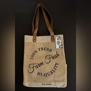 🎁Farm Fresh Tote Bag - “Small Acts Change The World” 13”x8”x17”; Leather Handles